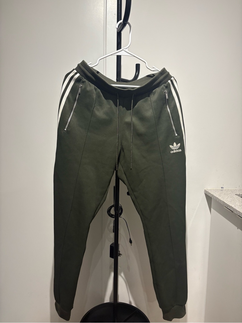 adidas Olive Green Trefoil Track Joggers with White Stripe